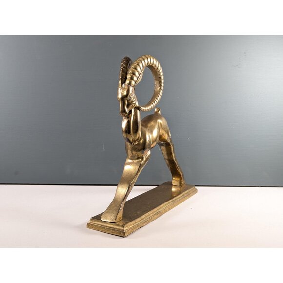 Vintage Solid Brass Sculpture of an Ibex Antelope, Art deco style brass Ram - Picture 7 of 14